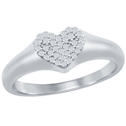 Classic Women's Silver Micro Pave CZ Heart Ring - W-2770 ,