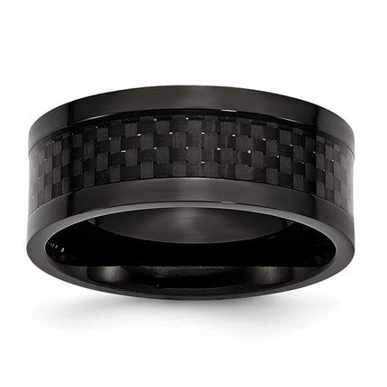 Titanium 9mm Black IP-plated w/Carbon Fiber Inlay Polished Band | TB316 ,