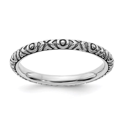 Sterling Silver Stackable Expressions Antiqued Polished Ring | QSK2061 ,