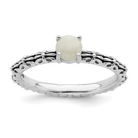 Sterling Silver Stackable Expressions Antiqued White Agate Ring | QSK624 ,