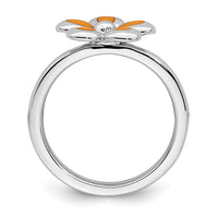 Sterling Silver Stackable Expressions Polished Orange Enameled Flower Ring | QSK123 ,