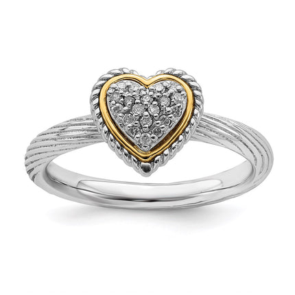 Sterling Silver & 14k Stackable Expressions Diamond Heart Ring | QSK913 ,