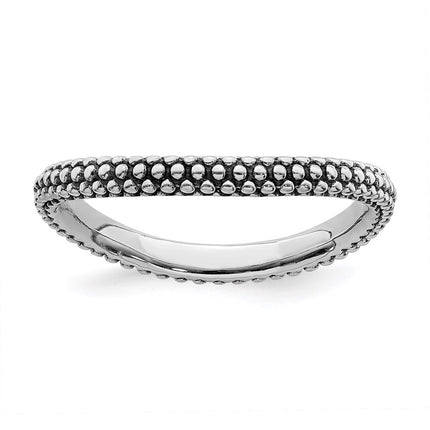Sterling Silver Stackable Expressions Polished Antiqued Wave Ring | QSK830 ,