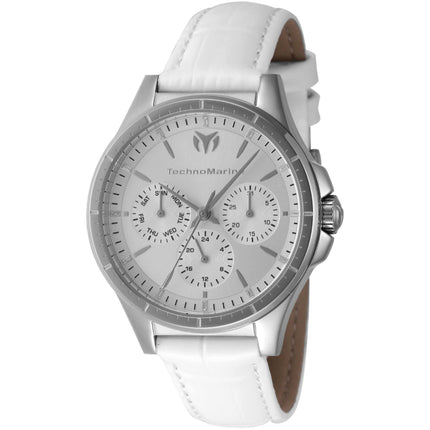Technomarine Women's Watch - MoonSun Quartz Day-Date White Leather Strap | TM-822054 ,