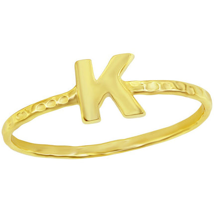 Classic Unisex Gold Tone K Initial Hammered Ring - W-2826 ,