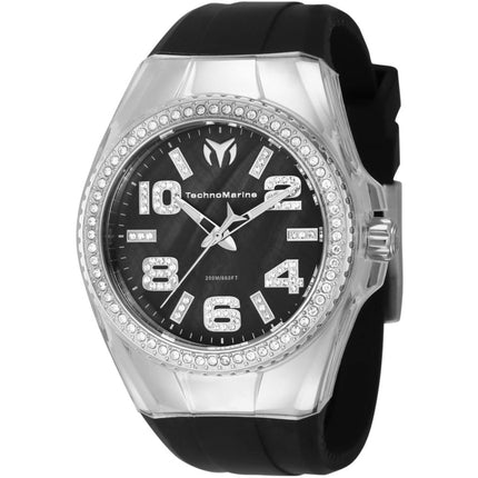 Technomarine Women's Watch - Cruise Silver Tone Crystal Case Black Strap | TM-121261 ,