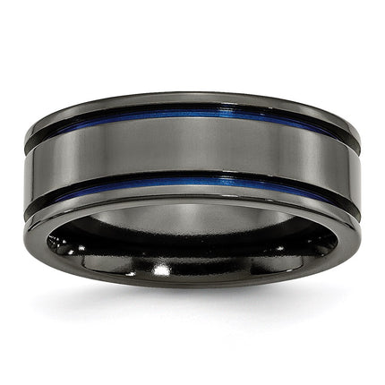Titanium Black Ti with Blue Anodized Grooves 8mm Polished Band | TB398 ,