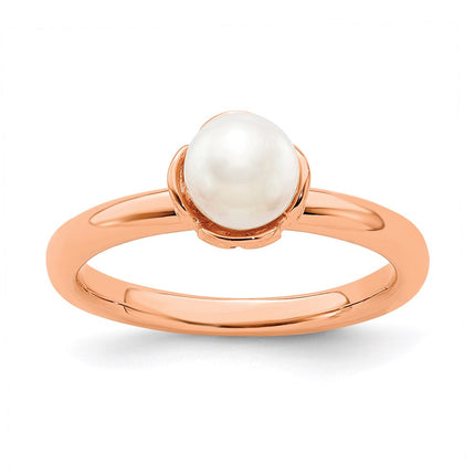 Sterling Silver Stack Exp. White FW Cultured Pearl Pink-plated Ring | QSK750 ,