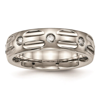 Titanium Polished Grooved CZ Ring | TB447 ,