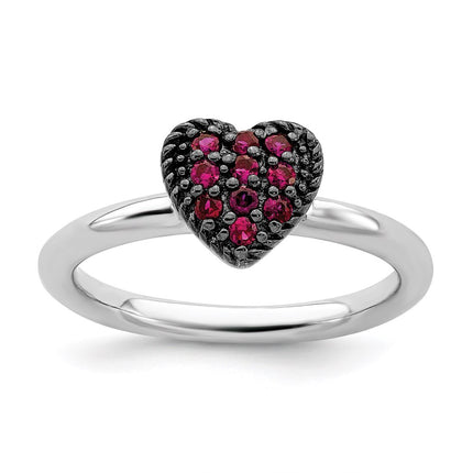 Sterling Silver Stackable Expressions Cr Ruby Heart Ring | QSK730 ,
