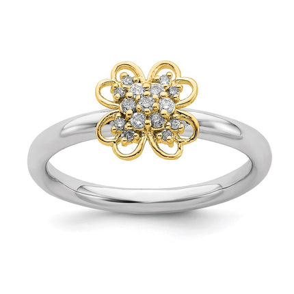 Sterling Silver & Gold Plated Stackable Expressions Dia. Flower Ring | QSK1659 ,