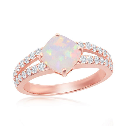 Sterling Silver Rose GP Diamond-Shaped Opal CZ Ring - W-2261 ,
