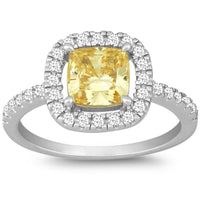 Classic Women's Square Canary and White CZ Ring - W-9905 ,