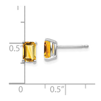 14k White Gold 6x4mm Emerald Cut Citrine Earrings ,