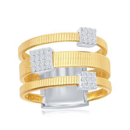 Sterling Silver Designer CZ Ring Bonded with 14K Gold, Size 8 ,