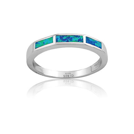 Sterling Silver 3 Rectangle Opal Ring - W-9653 ,