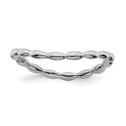 Sterling Silver Stackable Expressions Polished Rhodium-plate Wave Ring | QSK676 ,