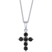 Classic Women's Necklace - Sterling Silver Black Sapphire Cross | M-6824 ,