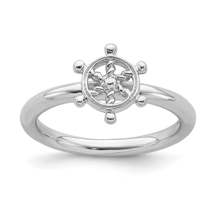 Sterling Silver Stackable Expressions Rhodium Ship's Wheel Ring | QSK1944 ,