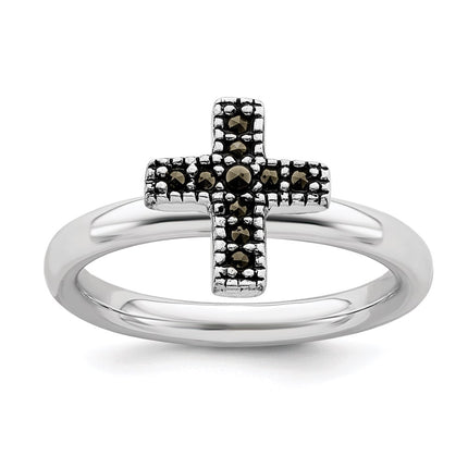 Sterling Silver Stackable Expressions Marcasite Cross Ring | QSK815 ,