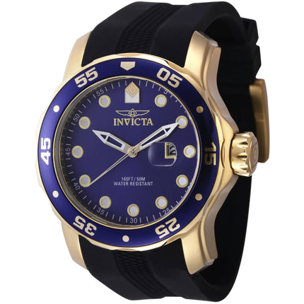 Invicta Men's Watch - Pro Diver Quartz Blue Dial Black Silicone Rubber Strap | 45737 ,