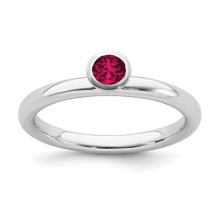 Sterling Silver Stackable Expressions High 4mm Round Created Ruby Ring | QSK464 ,