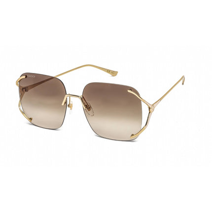 Gucci Women's Sunglasses - Gold Metal Oversized Rimless Frame Brown Lens | GG0646S 002 ,