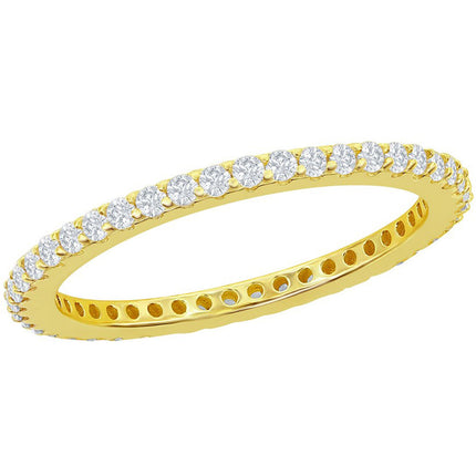Classic Women's Gold 1.5mm White CZ Band Ring - W-2782 ,