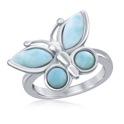 Sterling Silver Larimar Butterfly Ring, Size 9 ,