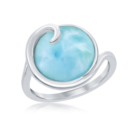 Sterling Silver Wave Design Larimar Ring, Size 9 ,