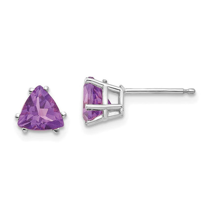 14k White Gold 6mm Trillion Amethyst Earrings ,