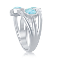 Sterling Silver Multi-Shaped Larimar Triple Band Ring, Size 9 ,
