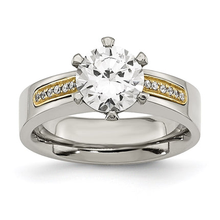 Titanium & 14k Inlay Accent w/CZs Ring | TB359 ,