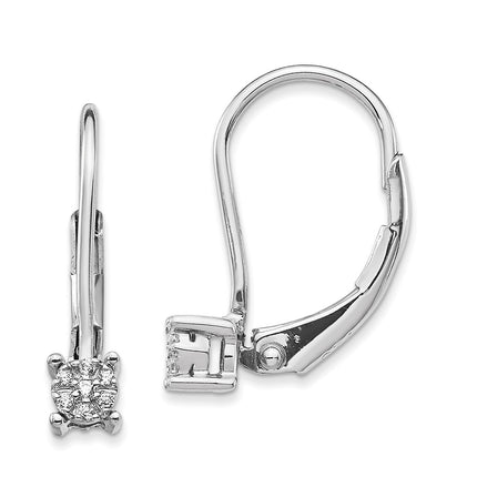 14k White Gold Diamond Cluster Leverback Earrings ,