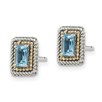 Sterling Silver w/ 14K Accent Light Swiss Blue Topaz Post Earrings ,
