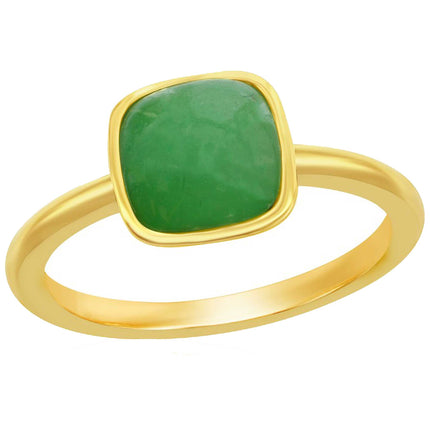 Classic Women's Ring - YG Plated 8mm Cushion Jade Solitaire | W-2857 ,