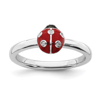 Sterling Silver Stackable Expressions Red & Black Enamel w/Diamond Ring | QSK1542 ,