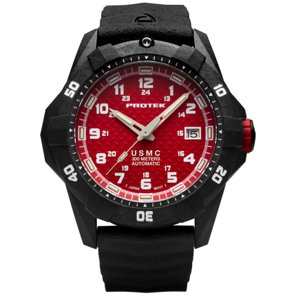 ProTek Men's Watch - USMC Series Automatic Red Dial Genuine Rubber Strap Dive | 1212 ,