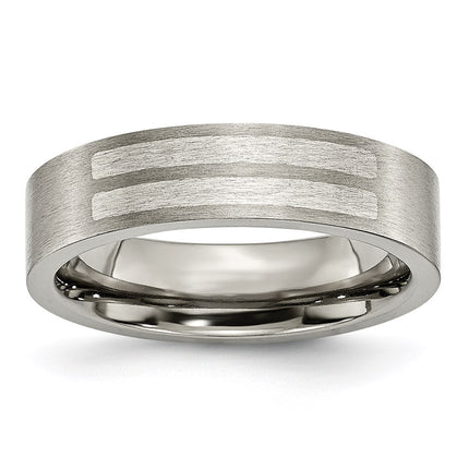 Titanium Flat 6mm Sterling Silver Inlay Brushed Band | TB369 ,