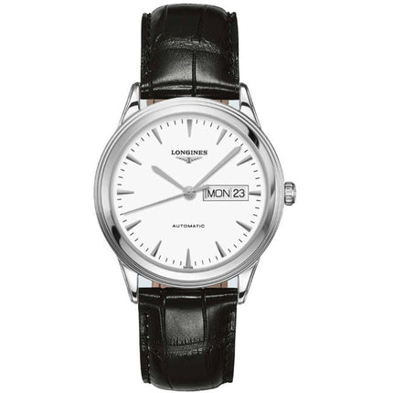 Longines Men's Watch - Flagship Automatic White Dial Black Leather Strap | L48994122 ,