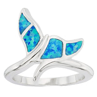 Sterling Silver Blue Inlay Opal Whale Tail Ring - W-9776 ,