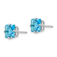 14k White Gold 7mm Princess Cut Blue Topaz Earrings ,