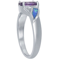Women's Ring - Sterling Silver Blue Opal with Purple CZ, Size 6 | W-9590-6 ,