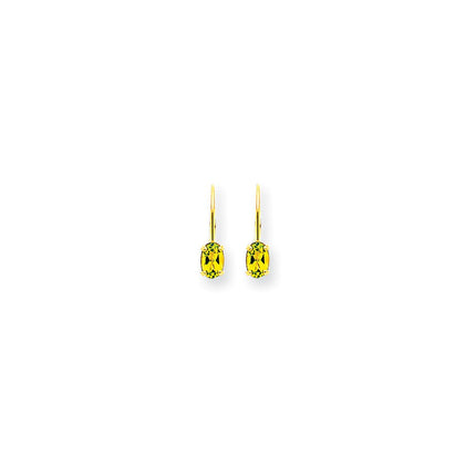 14k 6x4mm Oval Peridot Leverback Earrings ,