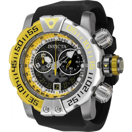 Invicta Men's Watch - Sea Hunter Yellow and Silver Tone Bezel Black Strap | 44849 ,