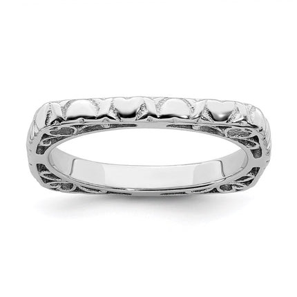 Sterling Silver Stackable Expressions Polished Rhodium-plated Square Ring | QSK763 ,