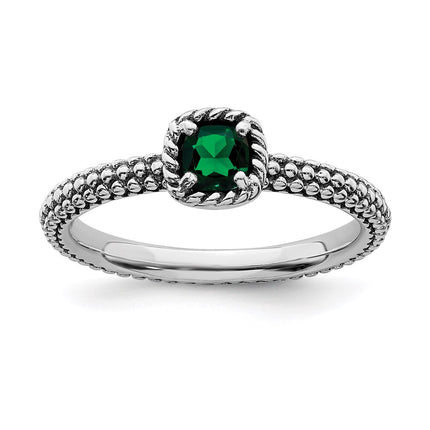 Sterling Silver Stackable Expressions Polished Cr.Emerald Ring | QSK626 ,