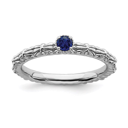 Sterling Silver Stackable Expressions Created Sapphire Single Stone Ring | QSK1590 ,