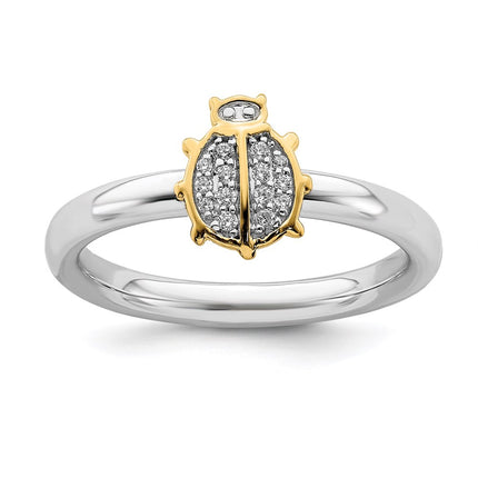 Sterling Silver Stackable Expressions Gold-Plated Ladybug Dia. Ring | QSK2169 ,