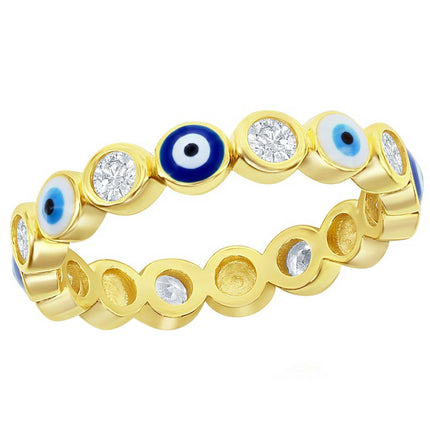 Classic Women's Blue and White Evil Eye CZ Ring - W-2916 ,